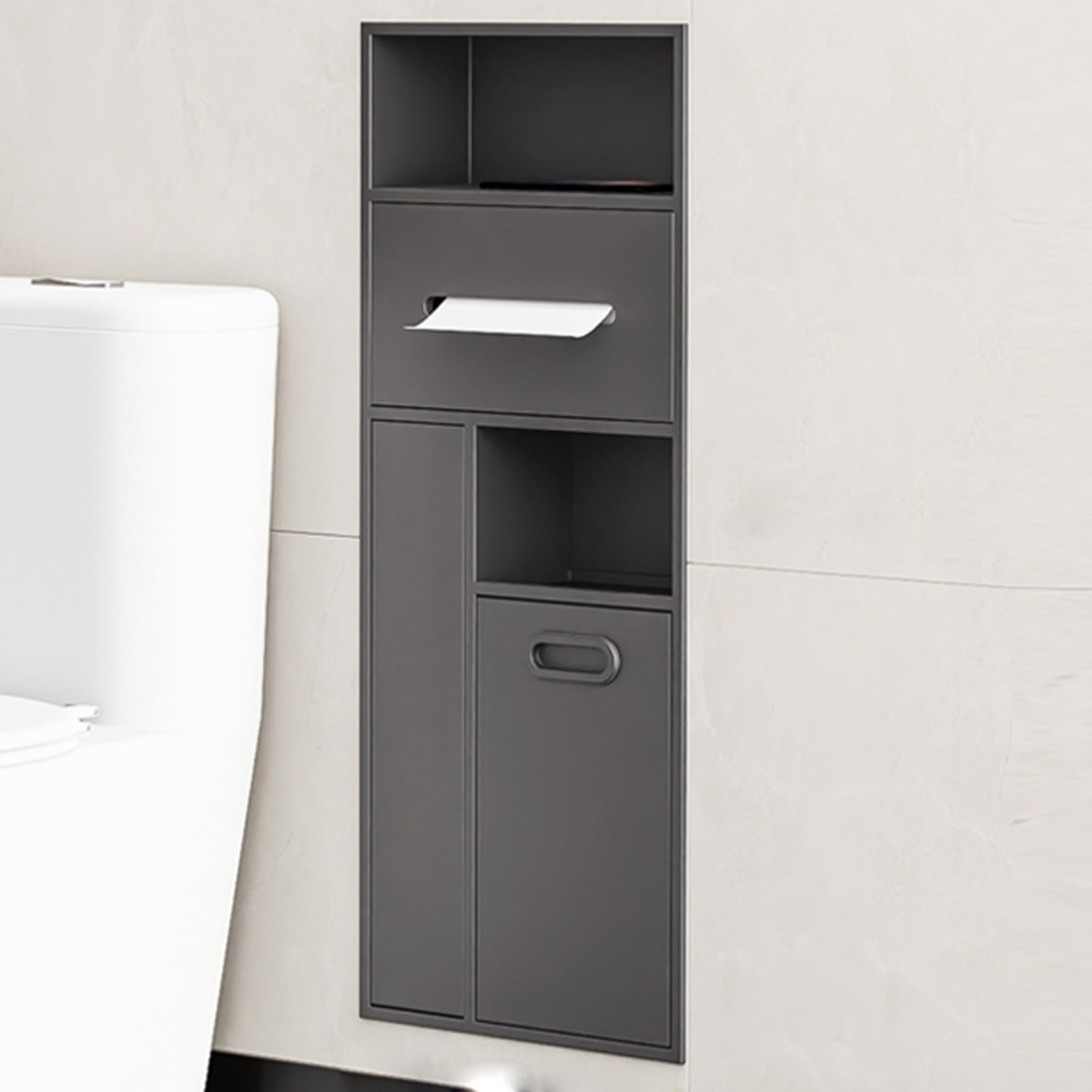 Platzsparender, wandmontierter Toilettenpapierhalter mit Aufbewahrungsschrank – Stilvoller und funktionaler Badorganizer für Hotels und öffentliche Toiletten – Maximiert den Platz und erhöht