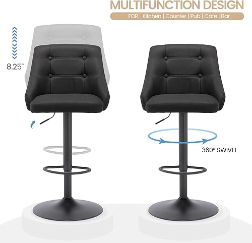 Miniatura 5 de Brage Living Taburete de bar giratorio con respaldo, taburete de tela ajustable copetudo, silla de bar tapizada con altura de mostrador para cocina,