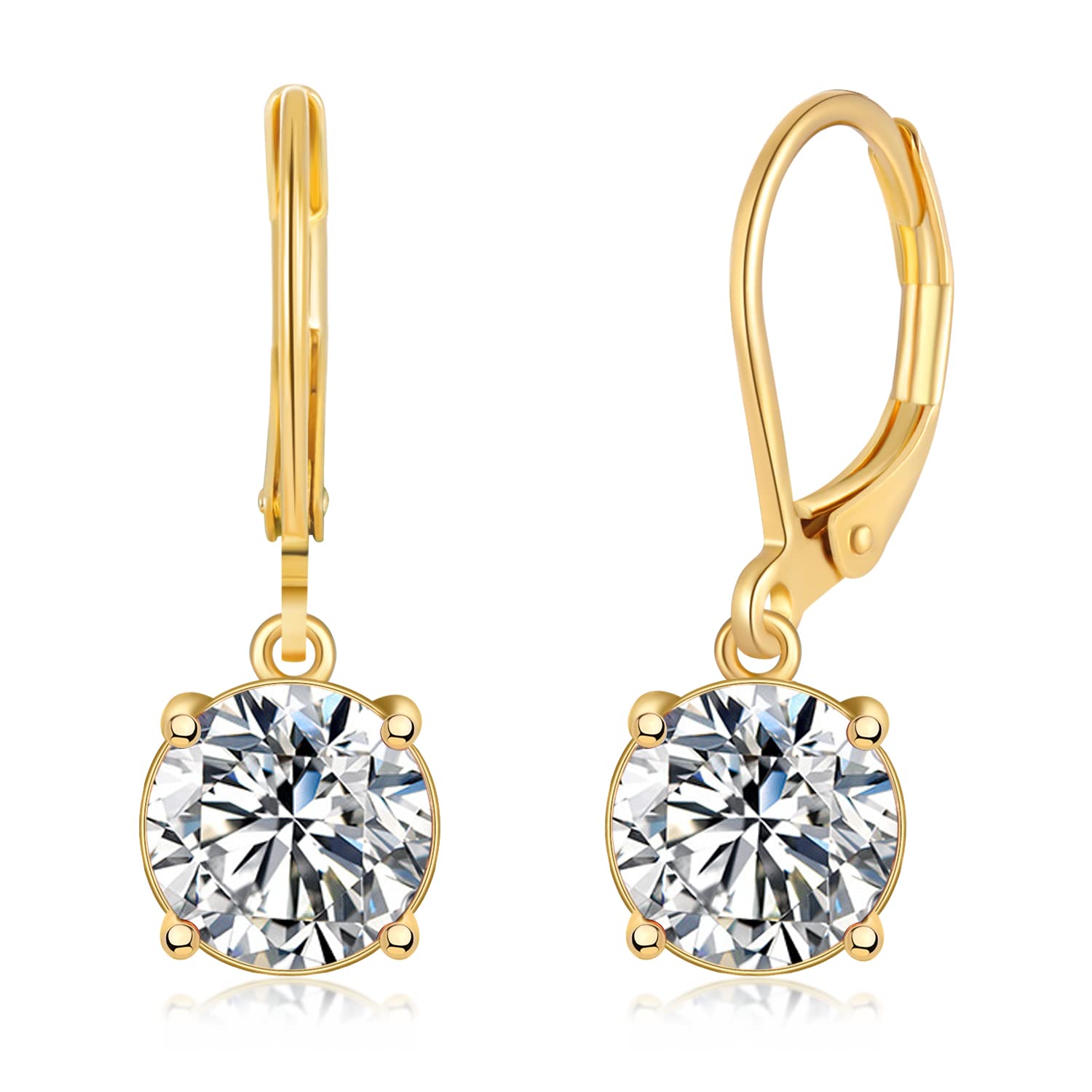 CiNily Leverback Dangle Earrings Created Crystal Drop Earrings Gold Plated Jewelry Gift for Women Girls 8mm
