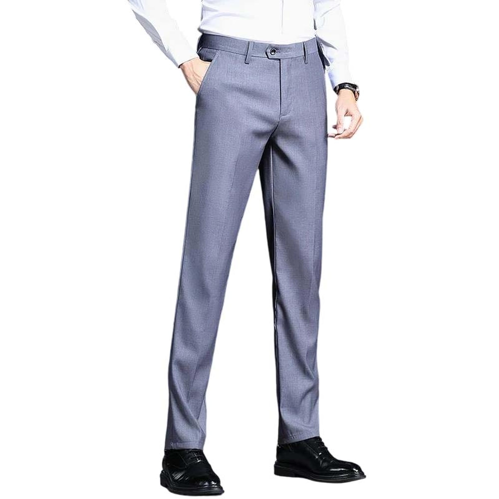 Hndudnff Mens Business Slim Fit Dress Pants Mid Rise Straight Leg Tailored Office Stretch Formal Trousers