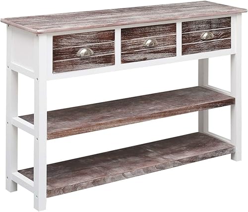 FurturHome Mesa consola con 3 cajones y 2 estantes Mesa de sofá de madera vintage Mesa de entrada de madera retro para pasillo entrada sala de