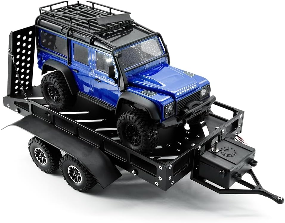 Foldable 4-Wheel Loading Trailer, Capable of Shipping 1/24 RC Car for TRX4M 1/18 RC Crawler Car Trailer (Black)