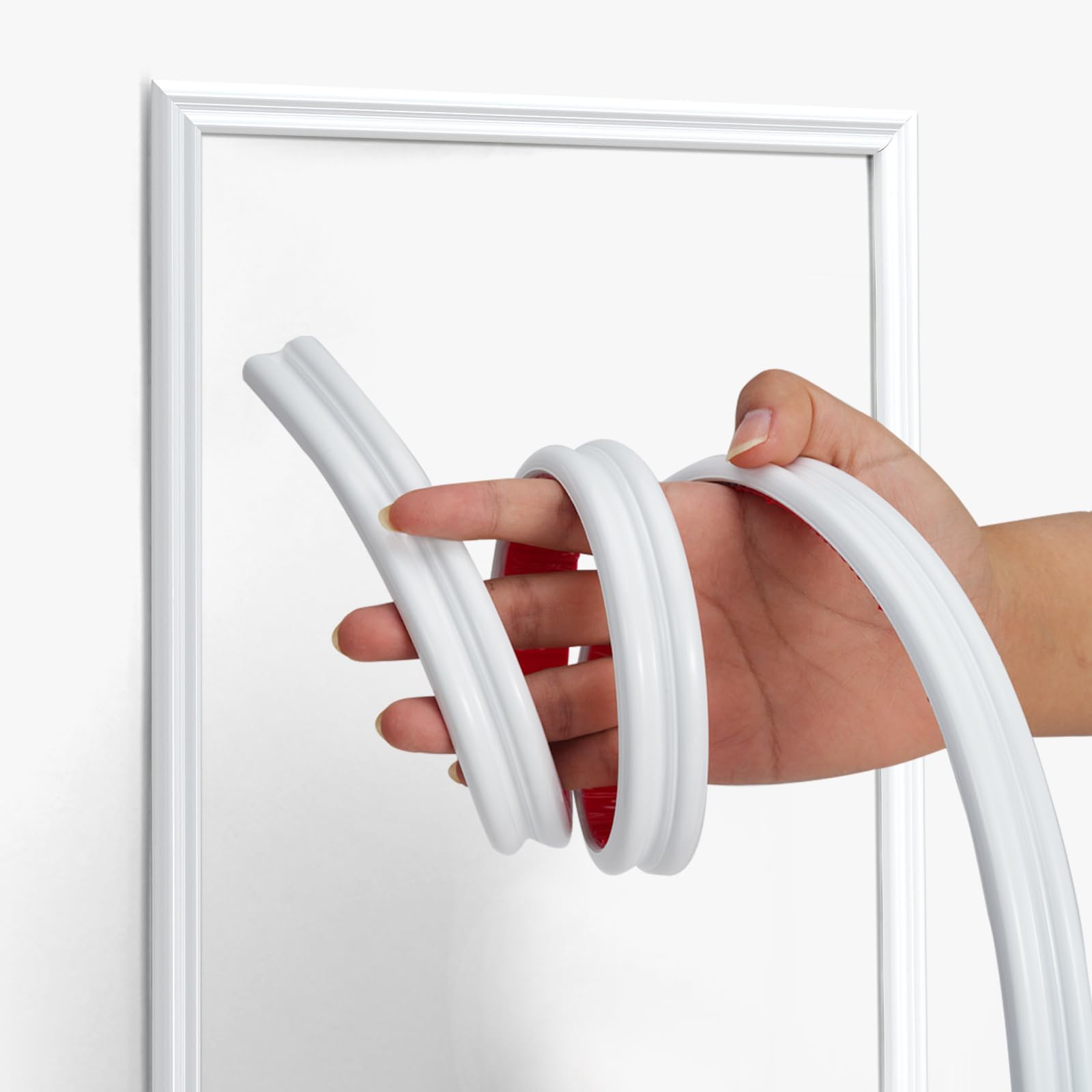 Flexible Wall Molding Trim，0.86IN*0.35IN Peel and Stick Self-Adhesive DIY Wall Trim for Frame,Wall& Home Decoration（16.4FT White ）