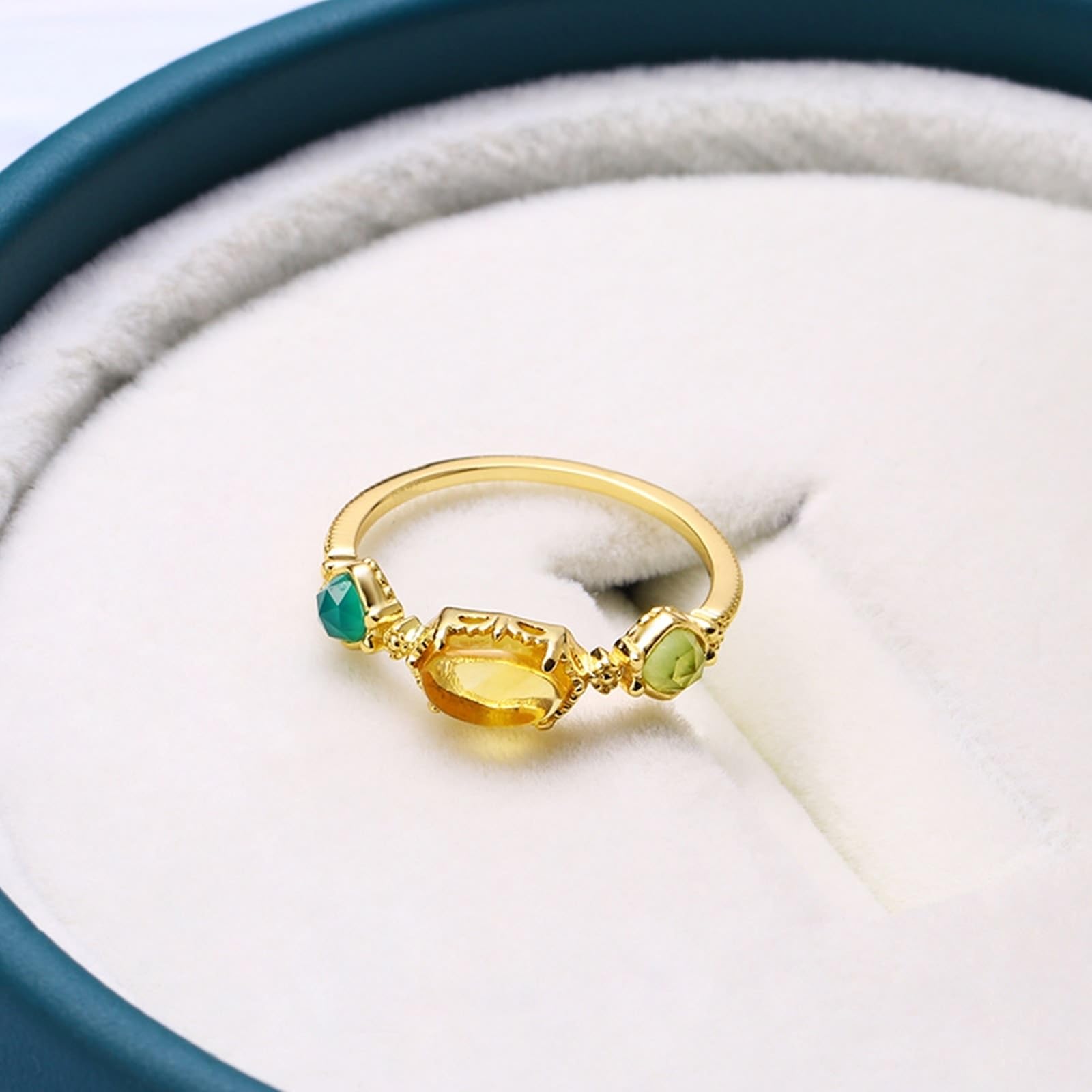 Alianzas de oro amarillo de 9 K/14 K/18 K con citrino amarillo ovalado, 3 piedras