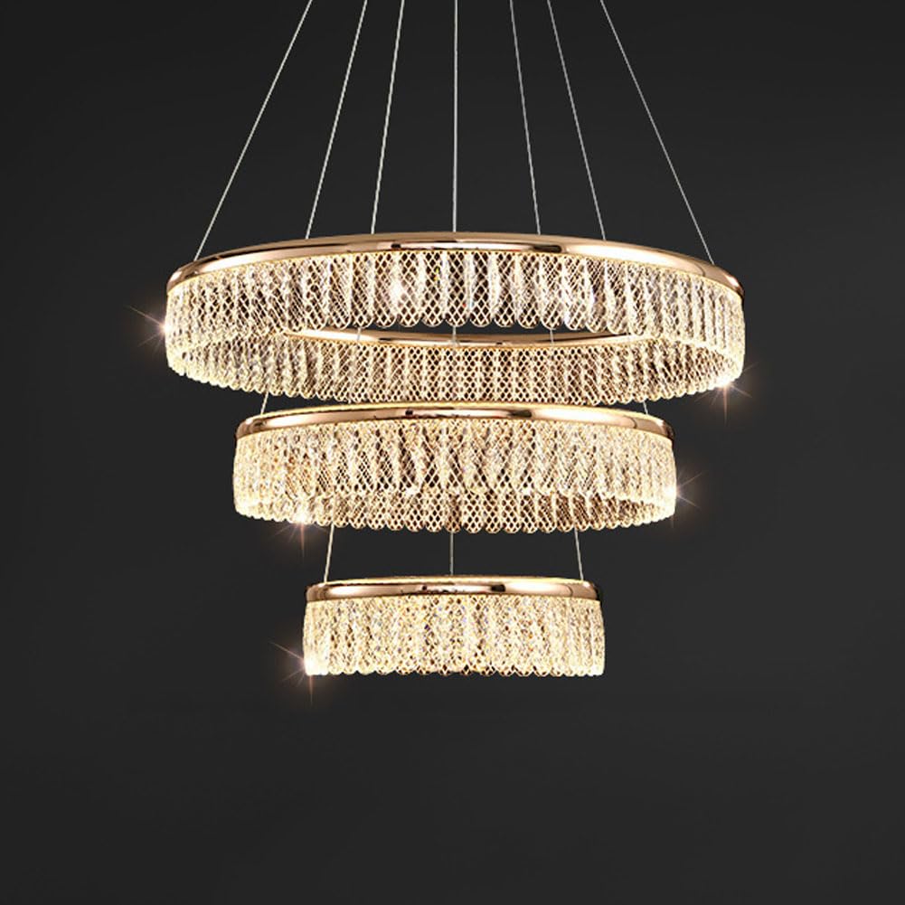 HXYSXHJUO French luxury crystal chandelier, creative round lamp, electroplated aluminium S gold + for dining room bedroom living room,Gold,40+ 60+ 80cm