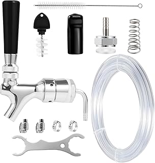 Ferroday Beer Faucet Beer Line Shank Faucet Kit, Kegerator Parts Beer Tower Replacement Kit with Self-Closing Spring Beer Tap, 5 Ft 3/16" Beer Line Tubing Keg Coupler Barb Wrench Clamp Brush Cover