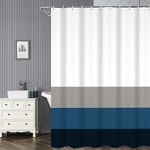 Miniatura 8 de Cortina de ducha de mediados de siglo, moderna abstracta con patrón geométrico atómico de explosión de estrellas para los años 50, accesorios de