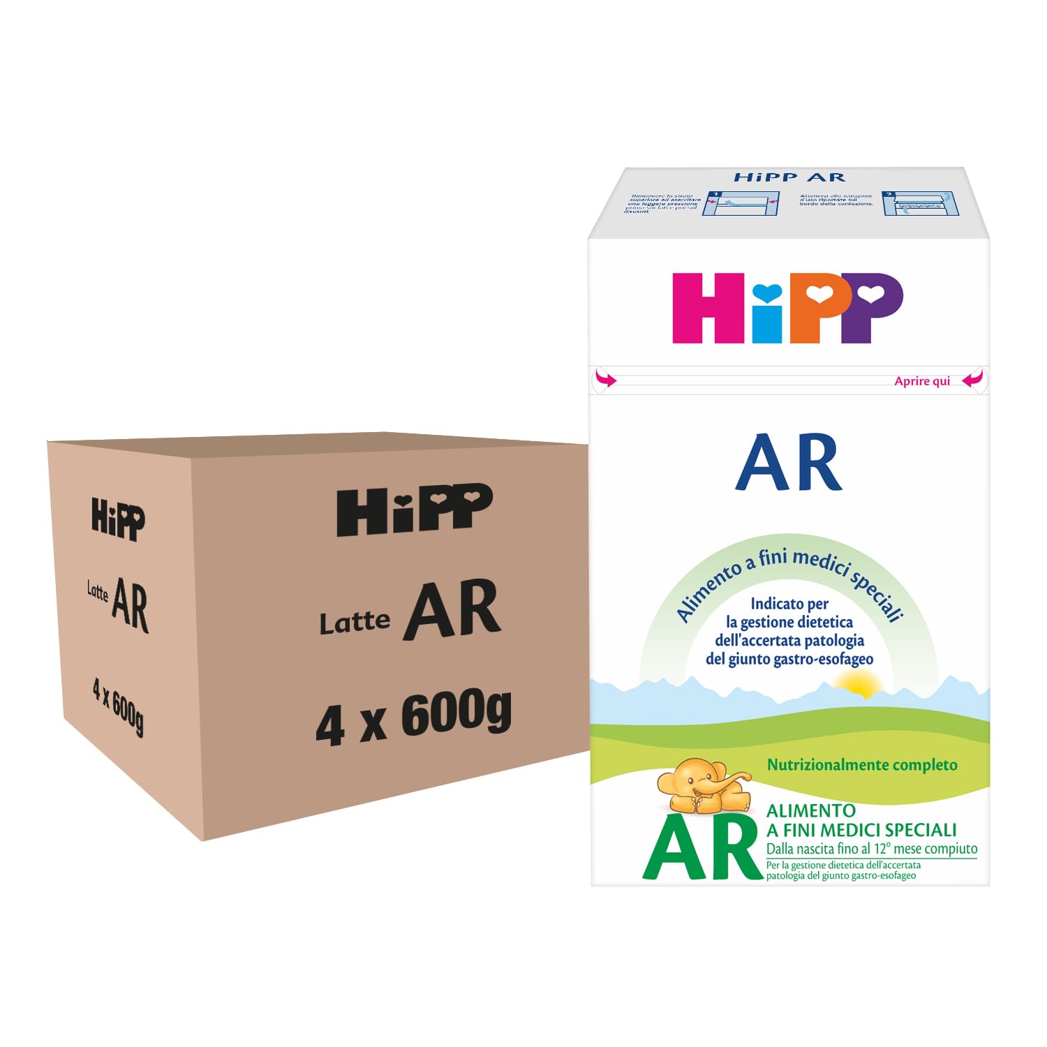 HiPP Latte AR in Polvere, Anti-Reflusso, dalla Nascita Fino AI 12 Mese, Latte in Polvere, 4 Confezioni da 600 gr, Neonato, Latte in Polvere per Neonati