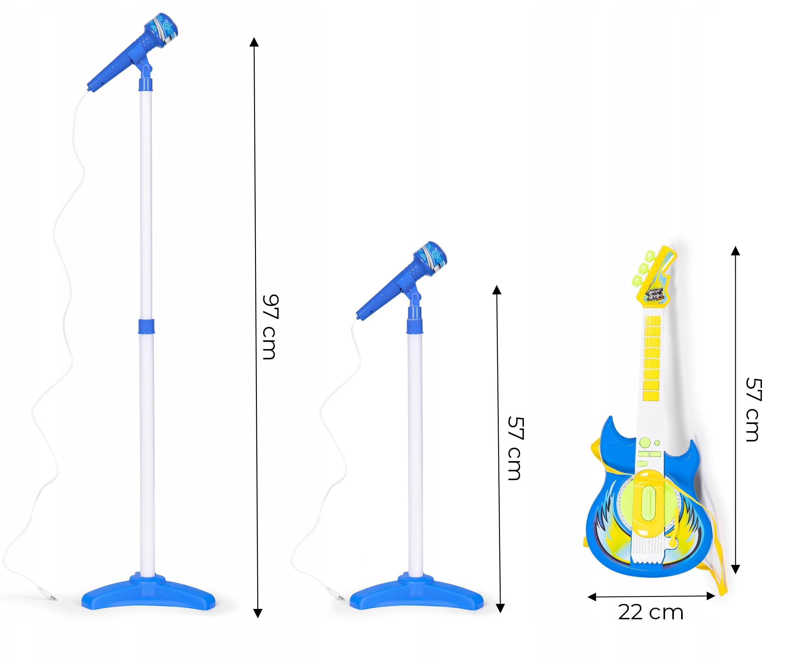 Chitarra Elettrica e Microfono con Asta Giocattolo Bambini Chitarra Rock Microfono Karaoke con Collegamento MP3 Smartphone Asta Regolabile Altoparlante Basi Musicali Chitarre Rock Elettronica (b)