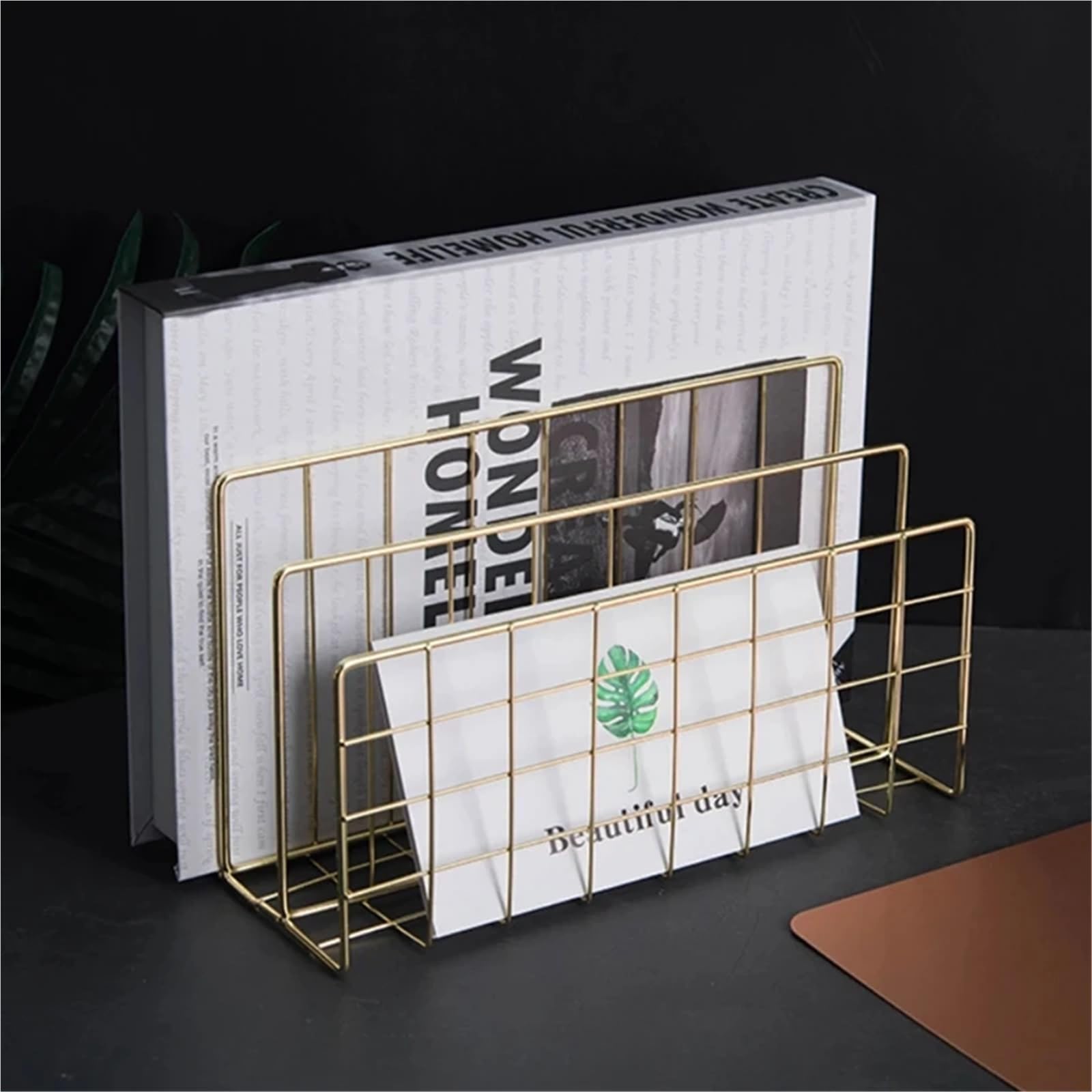 Briefablage Schreibtisch-Organizer aus Metallgeflecht, Schreibtisch-Briefsortierer, Postablage, Datei-Organizer, Büro, Zuhause, Buchstützen, Buchhalter(Gold)