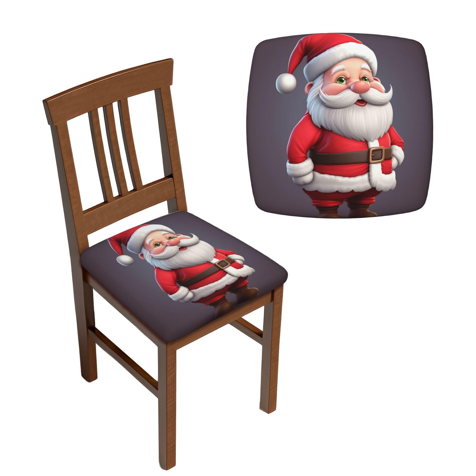 NONHAI 6PCS Dining Chair Seat Covers Set Christmas Santa Stretch Removable Chairs Covers Washable Seat Cushion Slipcovers Protector for Dining Room Kitchen Chairs
