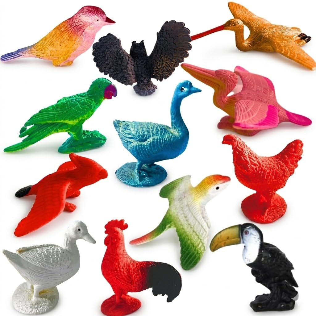 Mallexo Realistic PVC Bird Figures Toys | 3D Model Sparrow Animal Farm Figure Play Set | Miniature Bird Toys for Kids Cake Topper Party Favours | Birthday Return Gift Animals Set - Multicolor-image-12