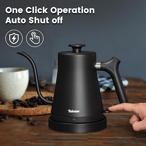 Miniatura 5 de Hervidor eléctrico de cuello de cisne, hervidor de café de acero inoxidable 304, apagado automático, protección anti-seco, café y té clásico, negro
