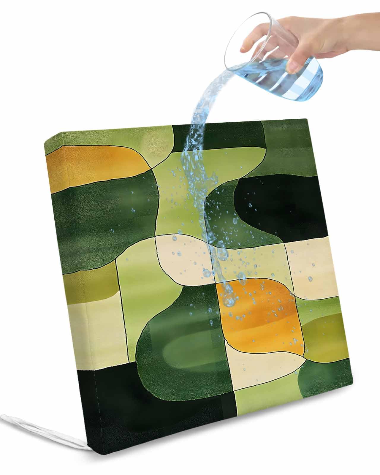 2 Pack Green Geometric Waterproof Cushion Covers with Ties, Outdoor Patio Chaise Lounge Chair Seat Cushion Slip Covers Replacement(Only Cover) Middle Century Vintage Art Aesthetic 20