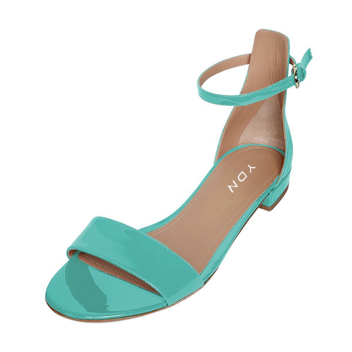 YDN Womens Chic Block Low Heel Sandals Open Toe Ankle Strap Patent Comfortable Walking Dress Flat Shoes Size 4-15
