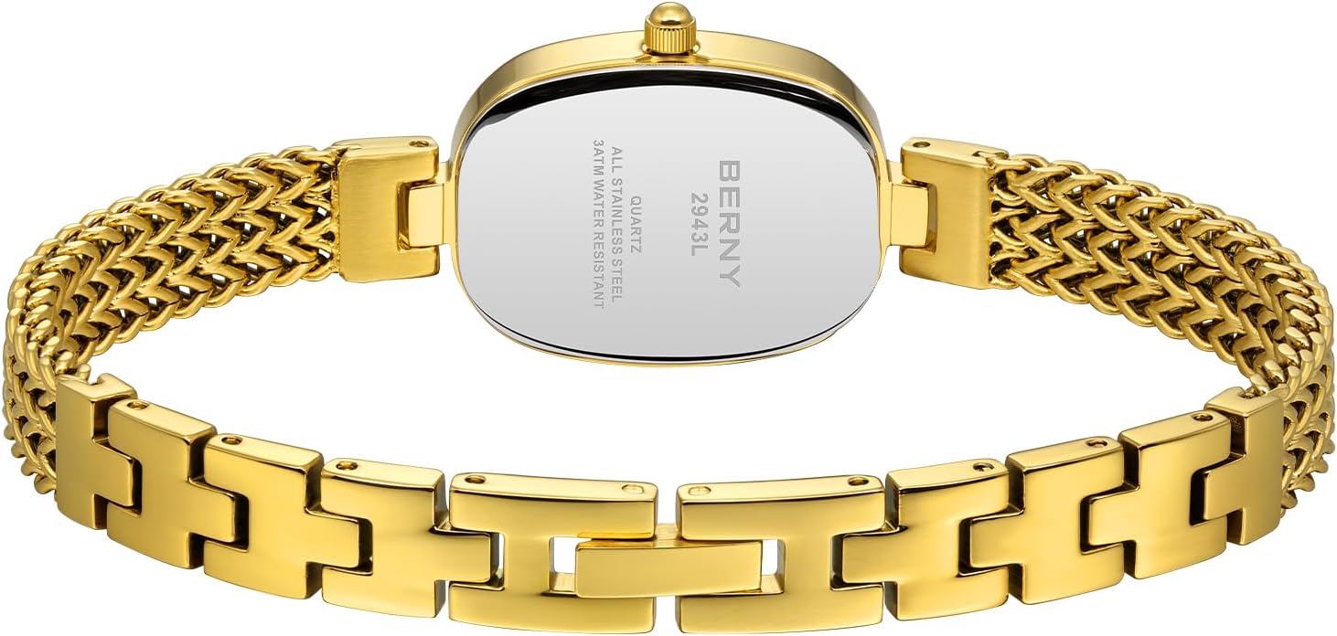 BERNY Small Gold Watches for Women Waterproof Dainty Women's Wrist Watch Vintage Ladies Analog Quartz Watches for Small Wrists Stainless Steel Sunray Dial Luxury Birthday Present - Image 4