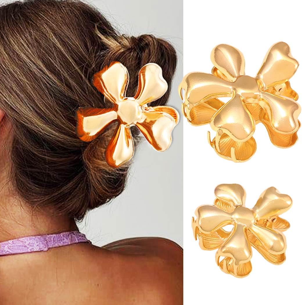Gortin Gold Flower Hair Clips - Metal Claw Accessories