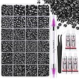 Canvalite 25000PCS Resin Jelly Rhinestones for Crafting, Black Flatback Gems, Bedazzling Crystal with 5x2.5g B7000 Jewelry Glue and Tweezers Dotting Pen for DIY Crafts Clothing Shoes Nail Art
