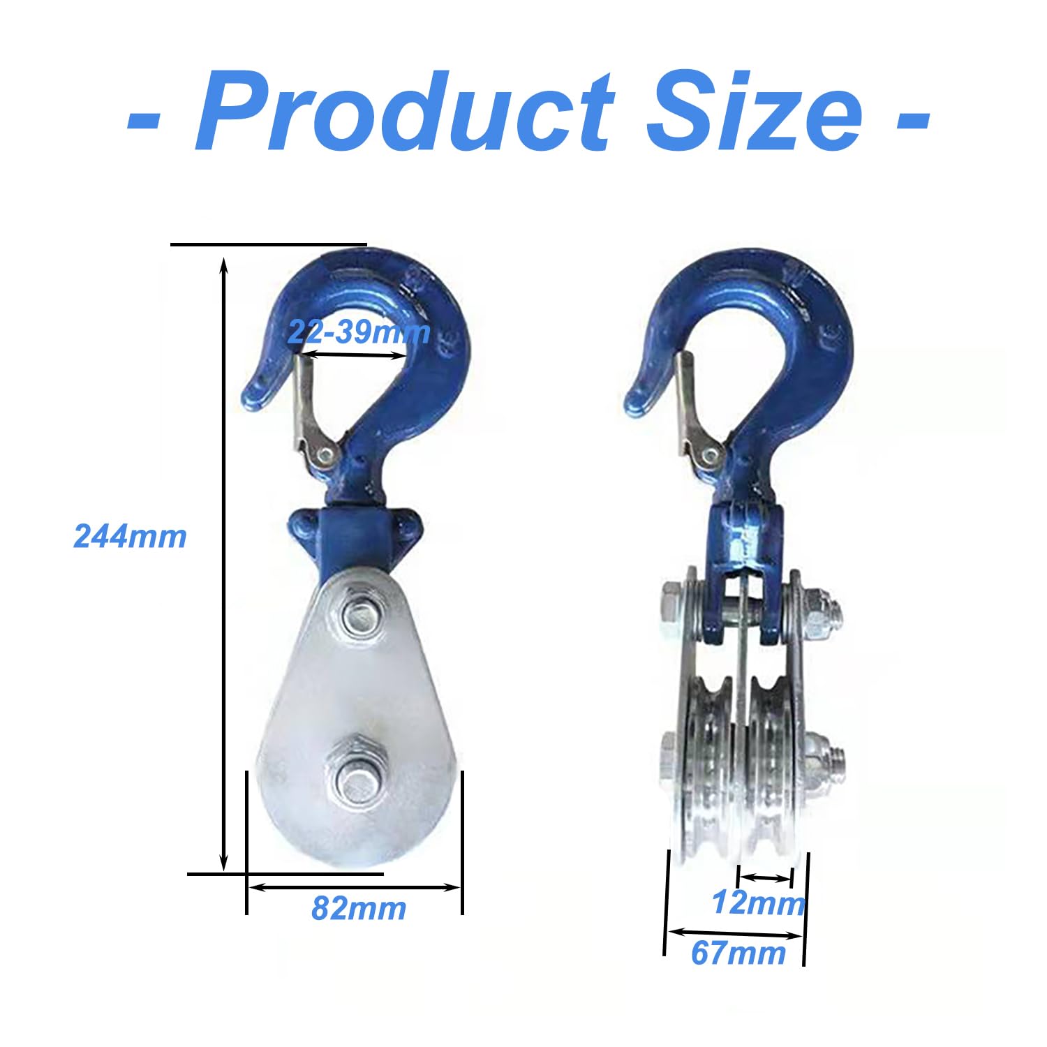 2 Stück Doppel-Umlenkrolle mit Kugellager und Haken, 1 Ton Umlenkrolle Stahlseil, Doppelte Kugellager Umlenkrollen für Seile Schwerlast Flaschenzügen, 360° Schwenkbare Rolle für Winde, Kran