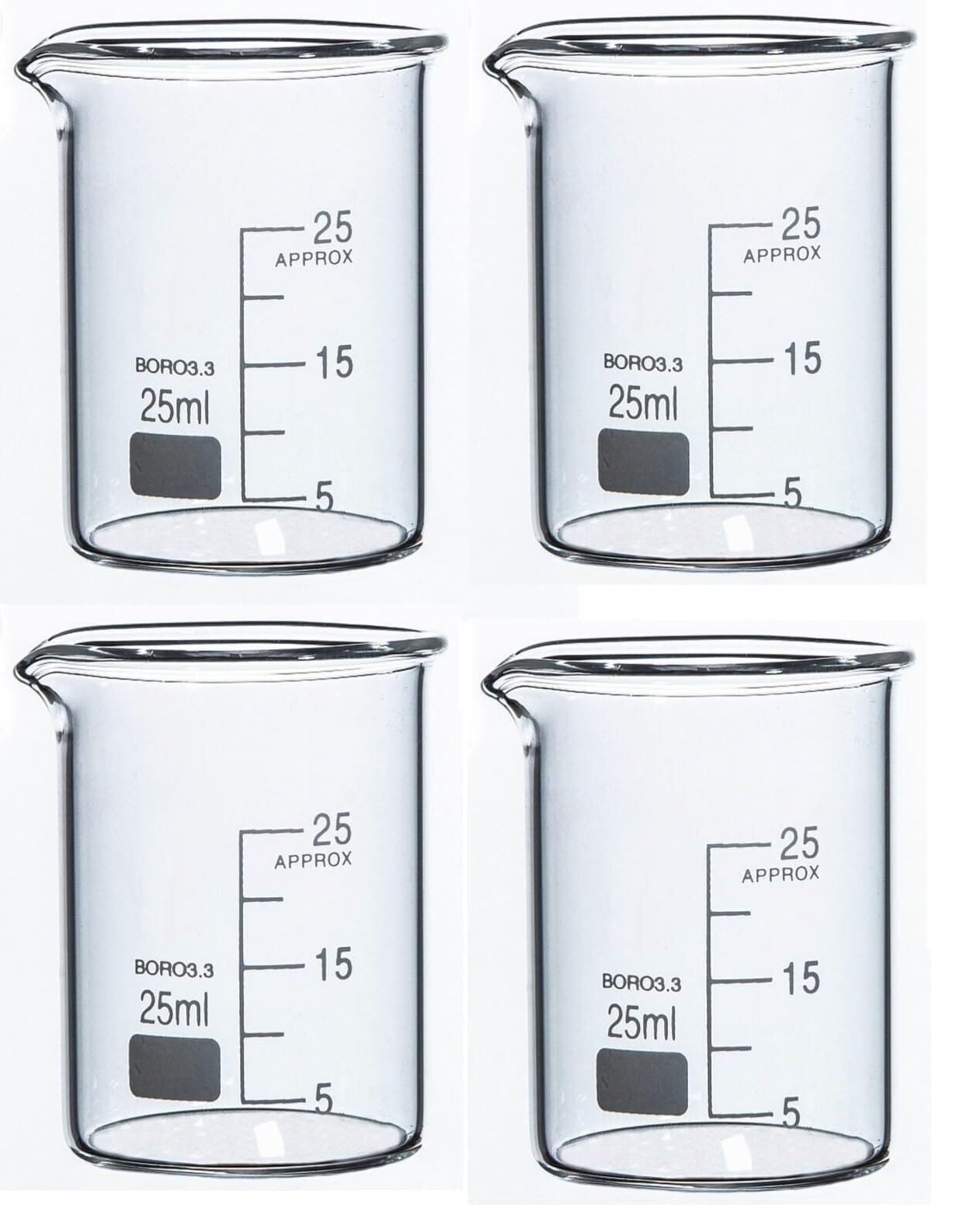 Zlewka laboratoryjna, Zlewka miarowa ze szkła borokrzemowego, podgrzewana w wielu rozmiarach(4X25ml)