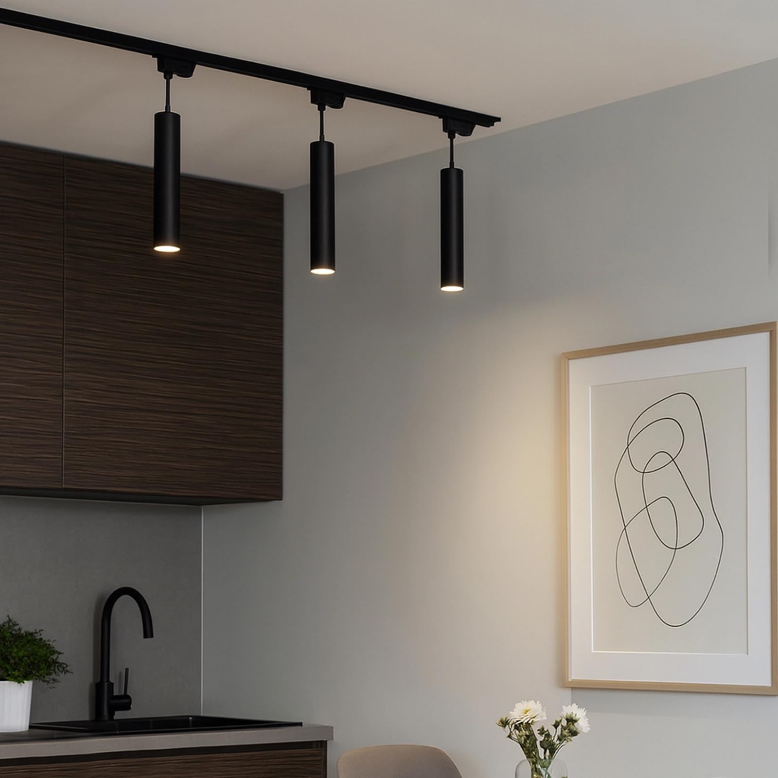 Lumiled Schienensystem Set 1 m Schwarz 3× GU10 Pendelleuchten Hängelampen Strahler Lichtschienensystem Komplettset Deckenleuchte Stromschiene erweiterbar Aluminium