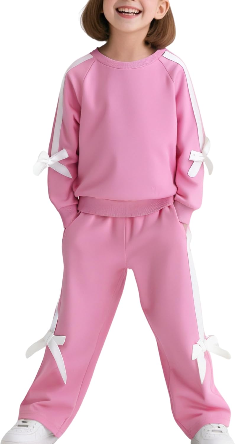 Girls Sweatsuit Set Cute Hooded Sweatshirt & Jogger Pants with Pocket Casual Outfuts Set image 3