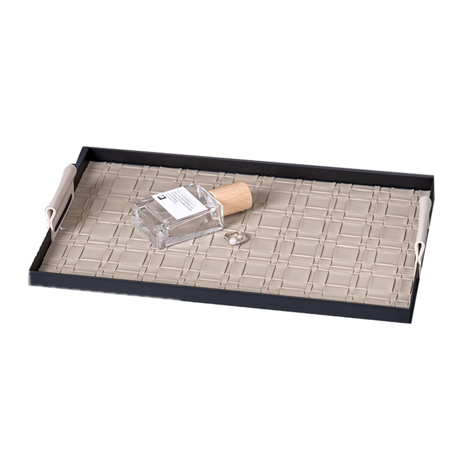 Iron Tray,Rectangular Storage Plate,Leather Handle,Desktop Pastry,Perfect for Holding Cups and Fruit(Color1)