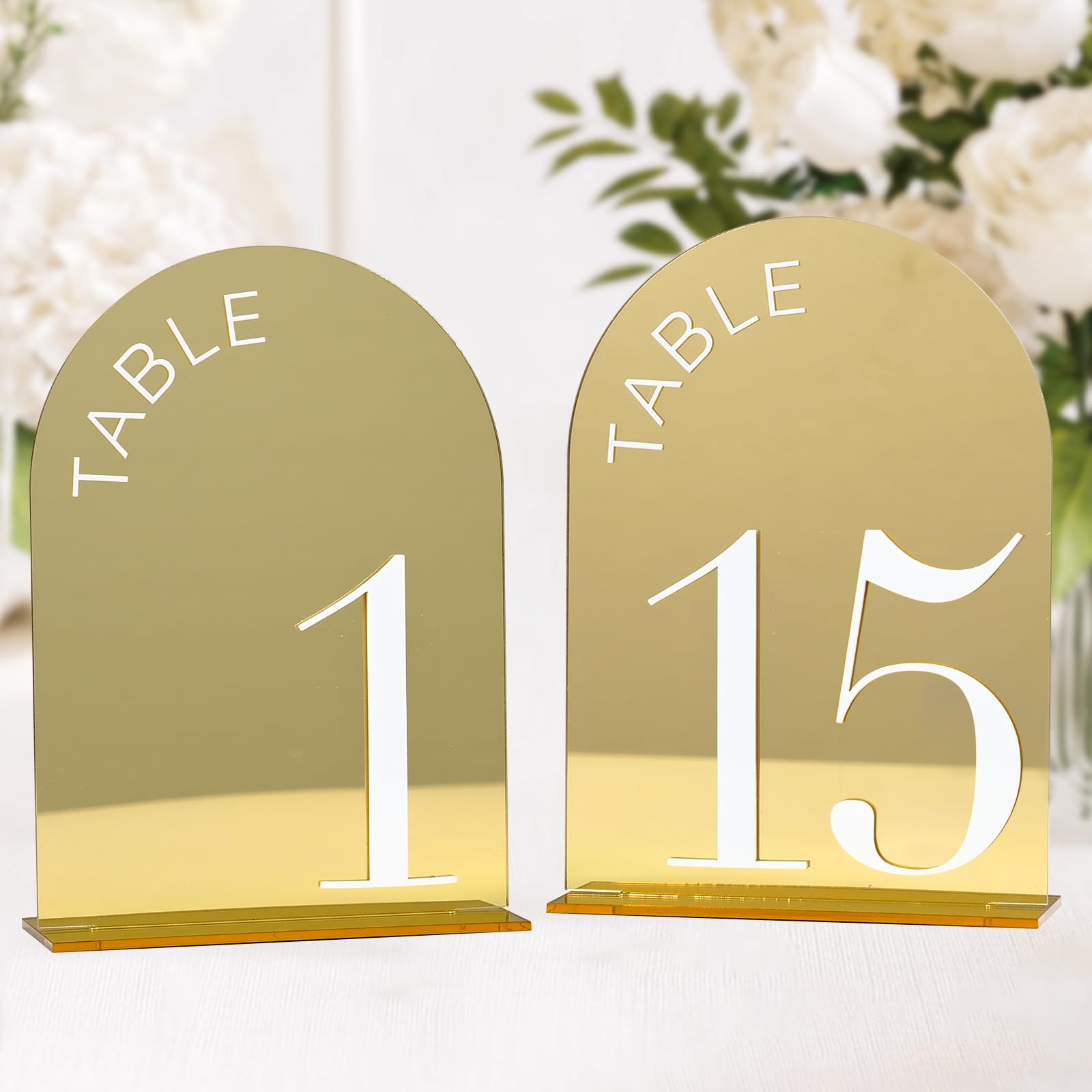 Photo 1 of JINMURY Gold Mirror Arch Table Numbers 1-15 with Stands