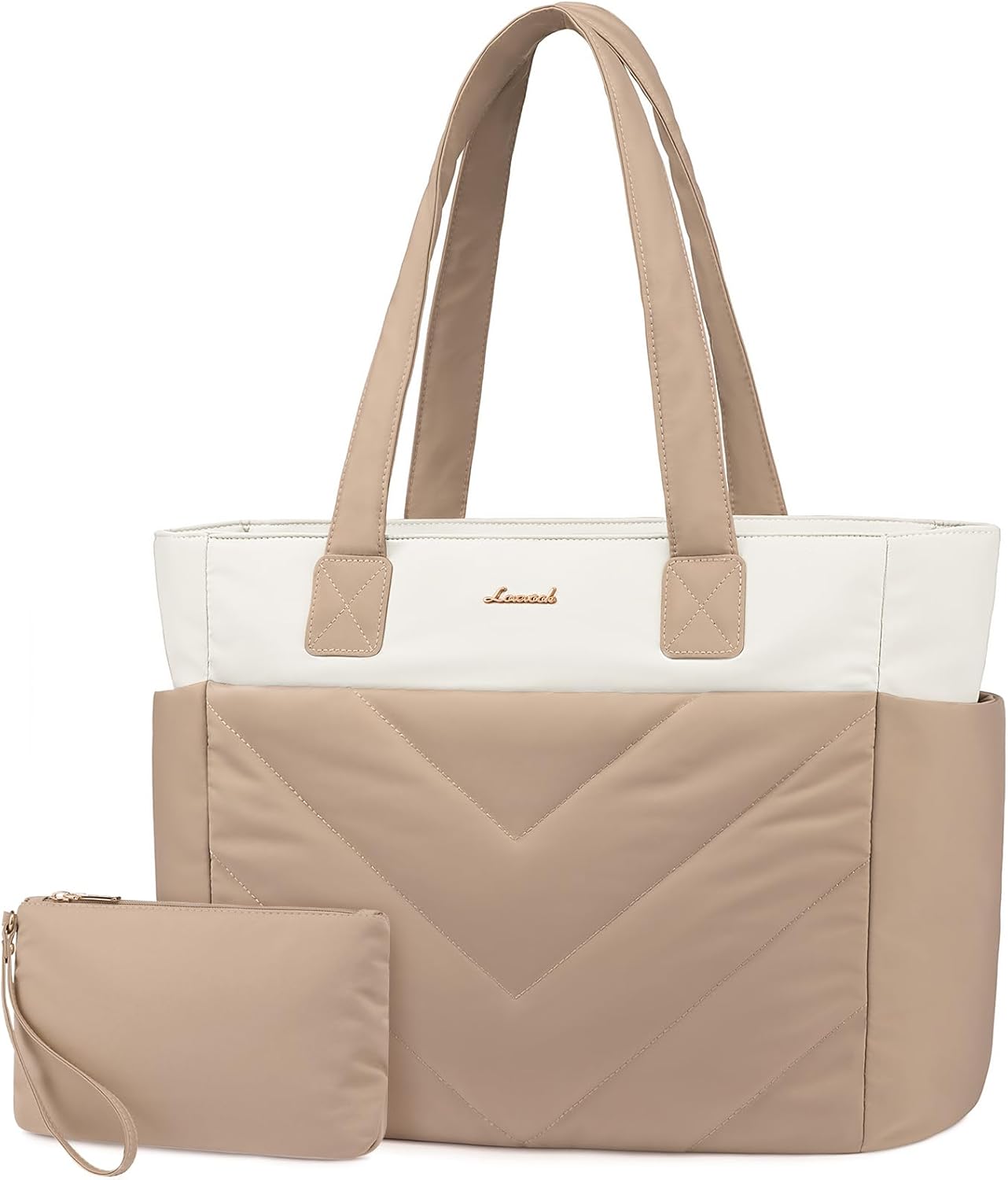 LOVEVOOK Tote Bag for Women, Puffer Work Travel Handbag with Zipper for Teacher Nurse, Quilted Cute Laptop Shoulder Gym Bag