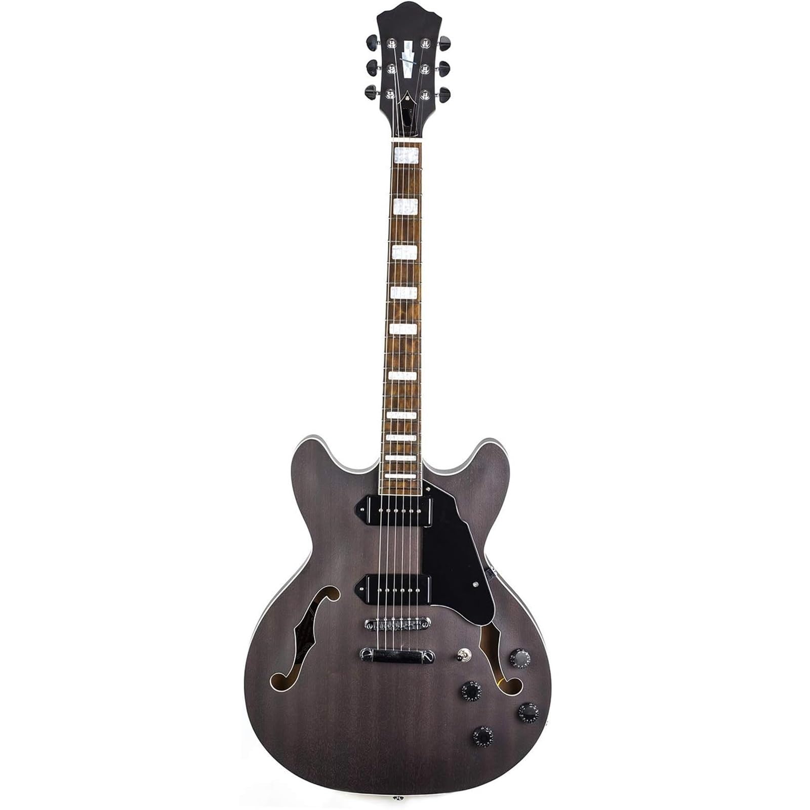 Starter kit chitarra elettrica jazz chitarra elettrica fiamma acero top semi Hollow corpo opaco rifinito con pickup (grigio)