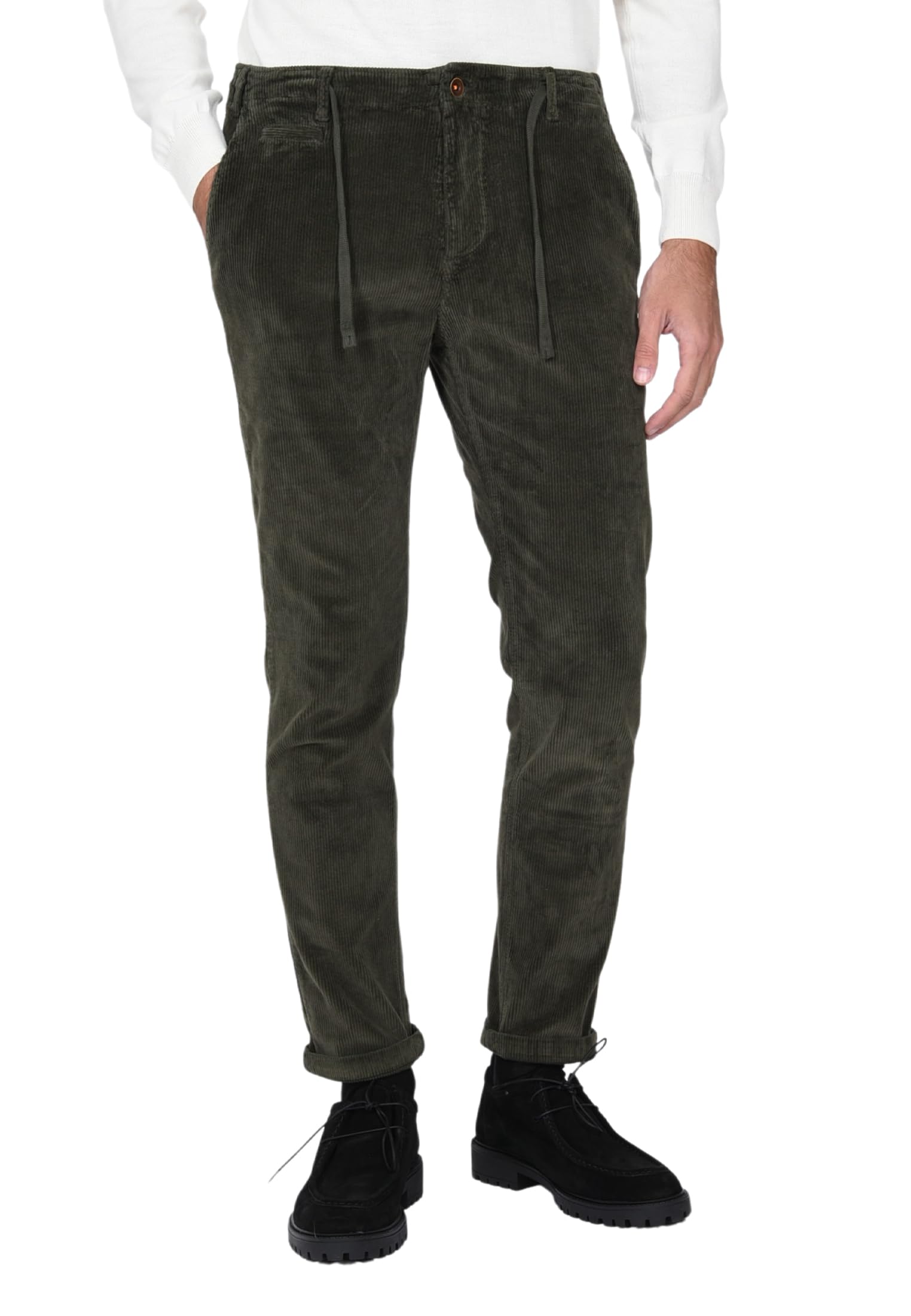 Ciabalù Pantaloni Uomo in Velluto Invernali Pantalaccio Caldo con Elastico in Vita e Laccio Elegante