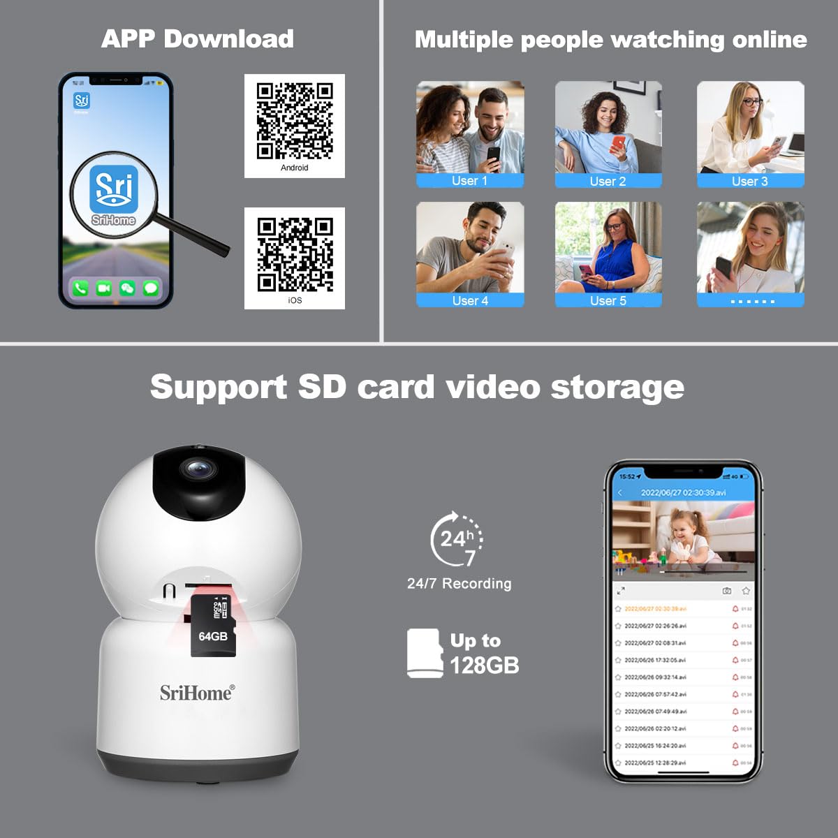 SRIHOME Camera di sorveglianza 5MP 2.4GHz/5GHz WiFi