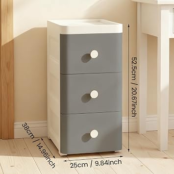 3 Floors Storage Drawers Unit Through Drawers Gray