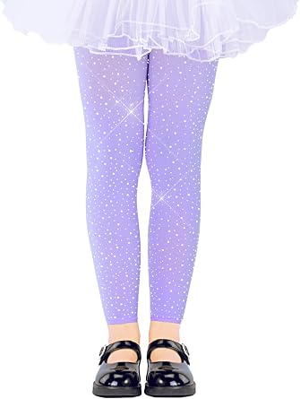 LUCKELF Girls Footless Tights with Sparkle Rhinestone Ballet Dance Tights for School Students Soft Stockings