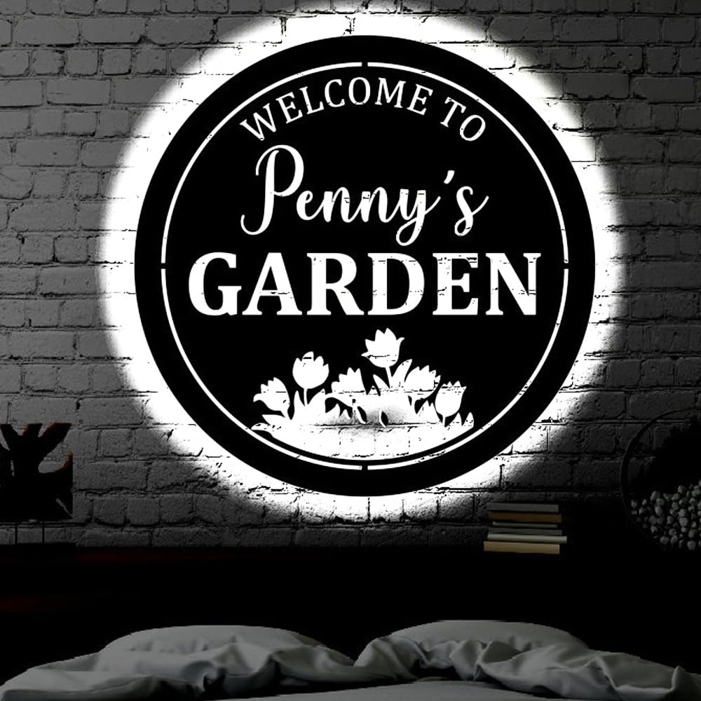 Letrero De Arte LED De Jardín Personalizado - Luz De Metal Iluminada Con 7 Colores - Nombre Personalizado - Arte De Pared