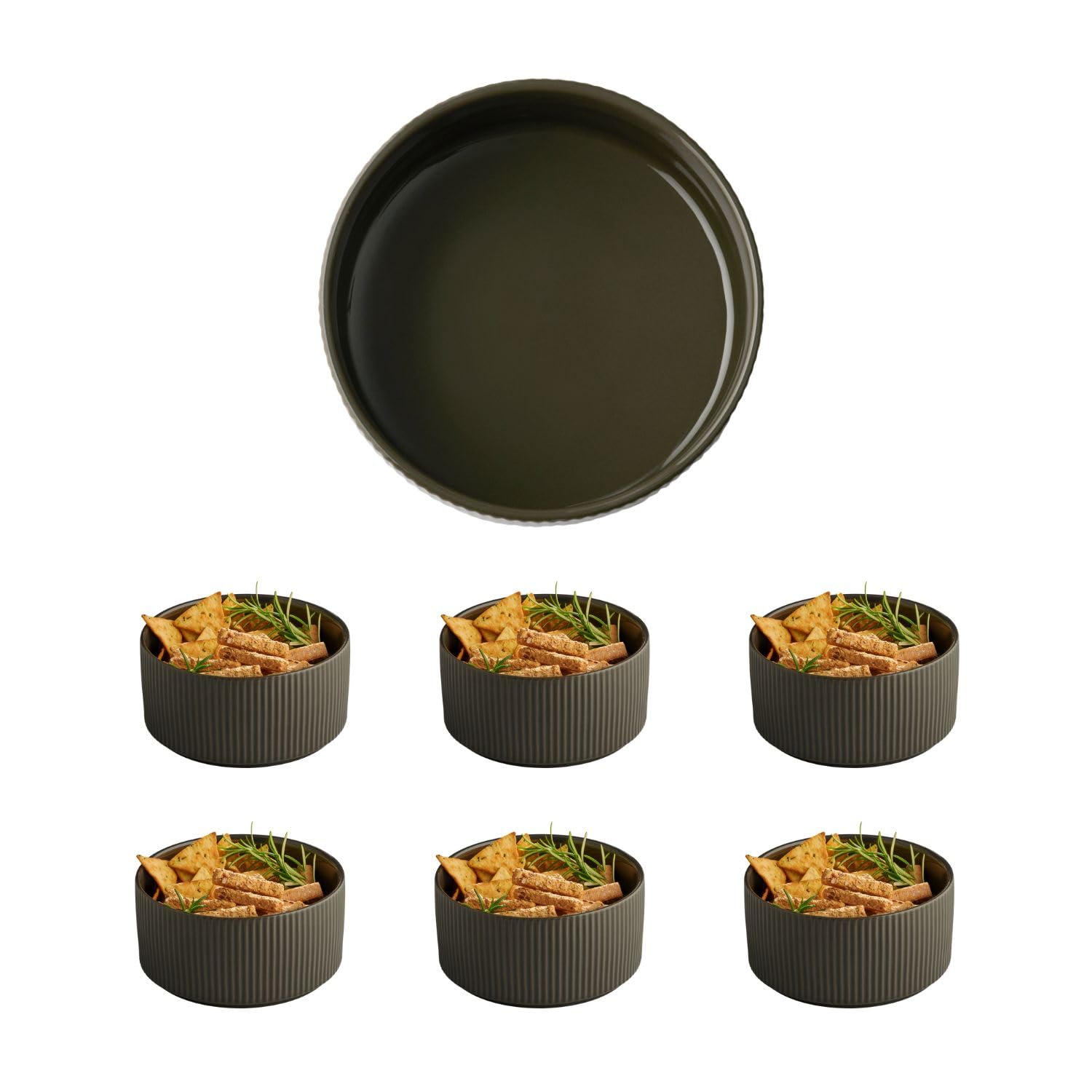 APS The Grid 19076 Bowl Porcelain Mud Brown Diameter 16 cm 1.6 litres Stackable Set of 6