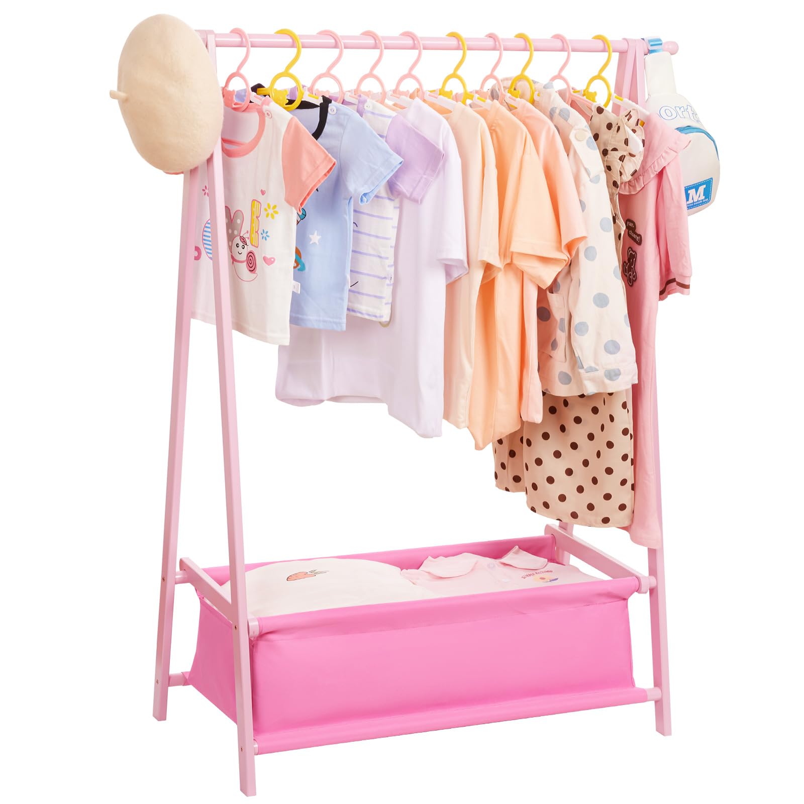 Yorbay Scaffale per Abbigliamento per Bambini con Contenitore, Pieghevole, Bambù