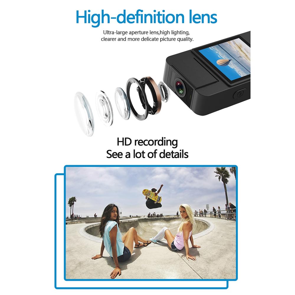 Andoer Videocamera HD 1080P con registrazione audio e video Obiettivo ruotabile a 180° Durata della batteria di 4-5 ore Videocamera clip-on con visione notturna Connessione WiFi
