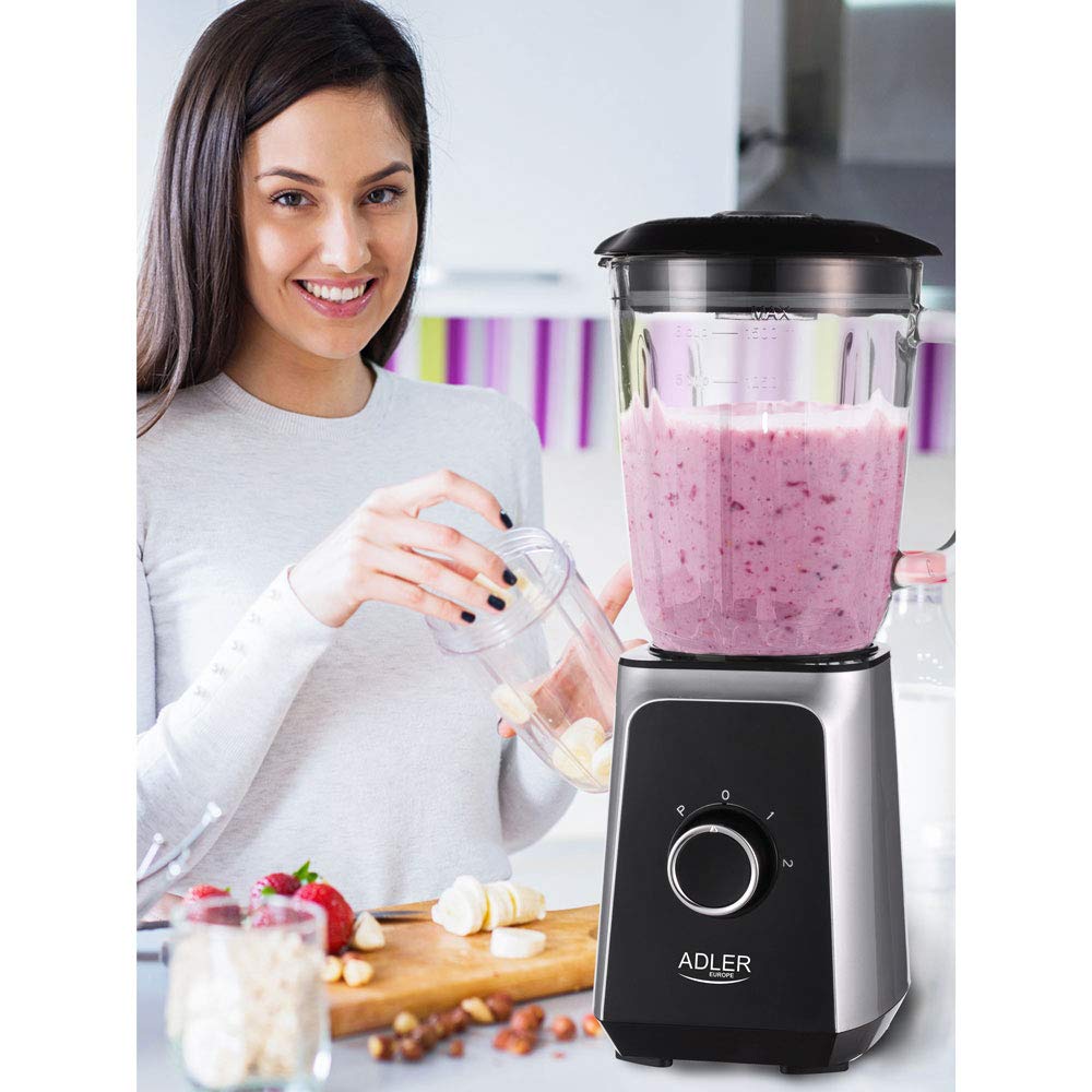 Adler AD-4076 Batidora Americana de Vaso cristal 1,5 litros, 2 velocidades, cuchillas acero inoxidable, 1000W
