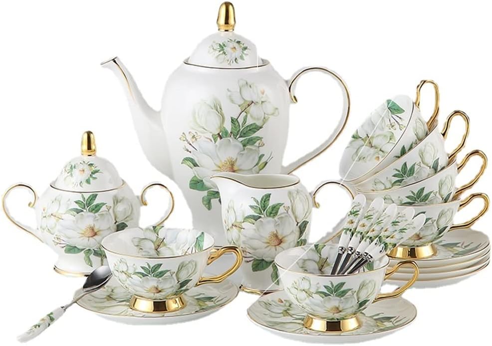 Camellia Pattern Coffee Set English Porcelain Tea Ceramic Pot Creamer Sugar Bowl Teapot