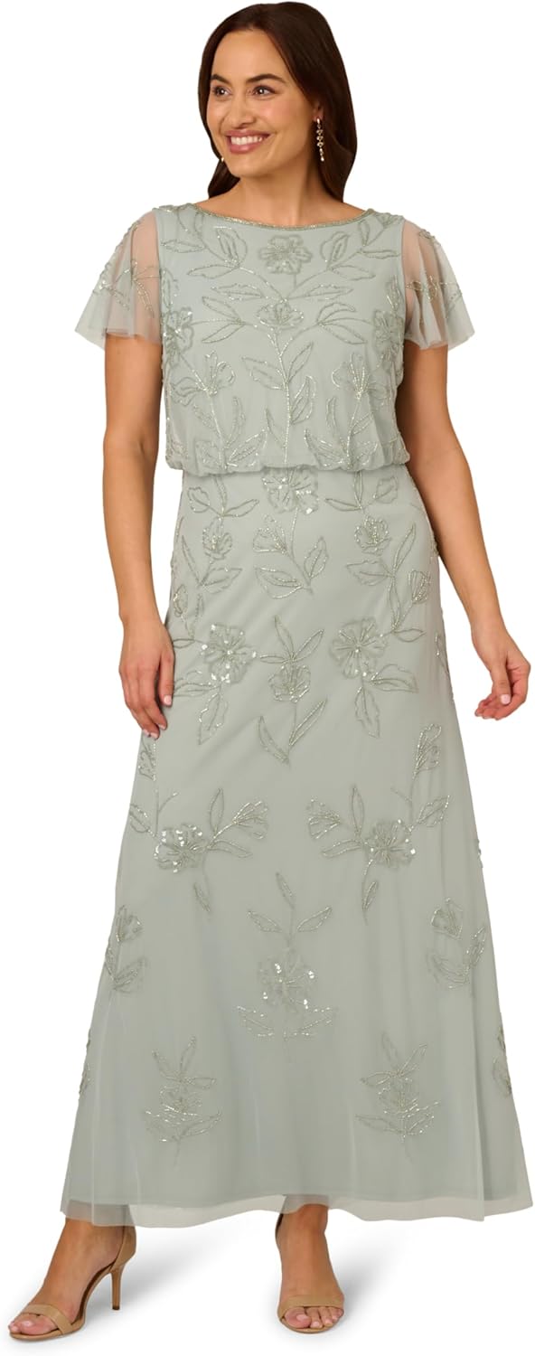 Adrianna Papell Bead Blouson Long Dress, Coral Coast