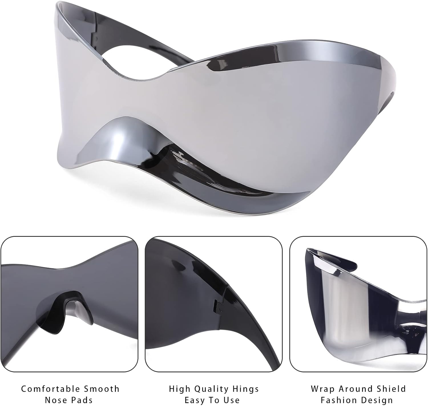 Oversized Futuristic Sunglasses for Men Women Alien Wrap Around Shield Fashion Chic Mask Sun Glasses Shades - Image 4