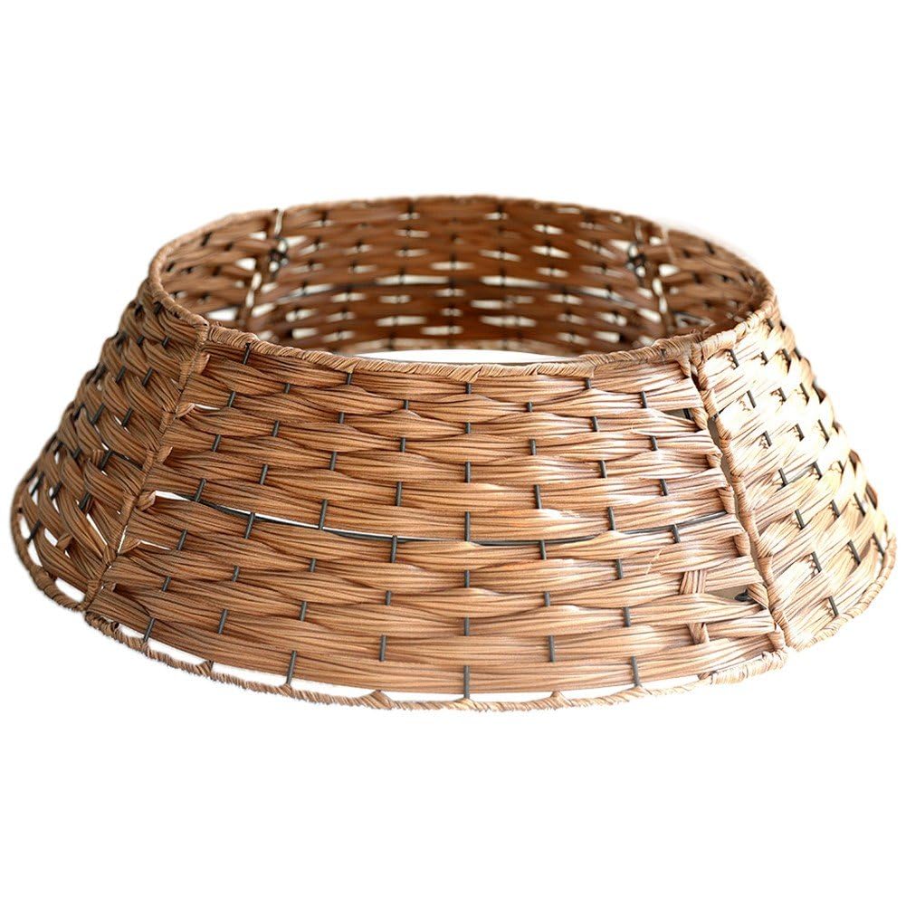 Collier de sapin de Noël en rotin cache pied de sapin rond tissé réutilisable
