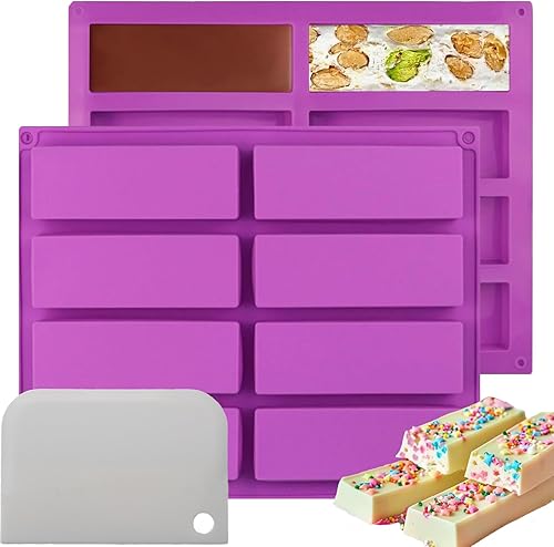 Miniatura 10 de Moldes rectangulares de silicona para hornear, molde de barra de chocolate profundo de 1 pulgada – 8 cavidades, molde casero de granola para barra 2