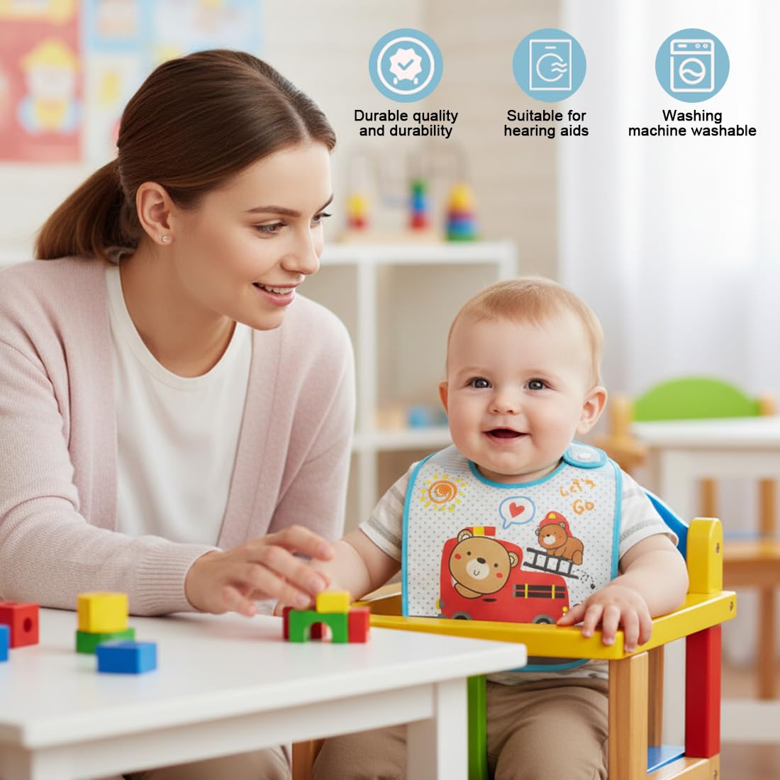 Bavaglini per Bambini Impermeabili Lavabili con Tasca Set di 4 per Neonati e Bambini Piccoli