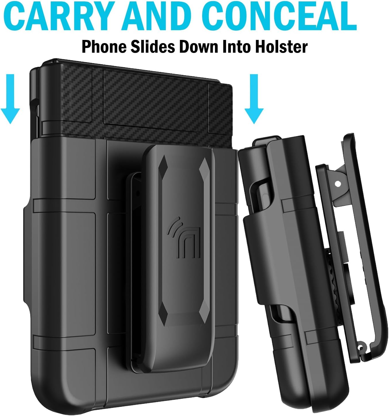 Case with Clip for Motorola RAZR Ultra 2025, Nakedcellphone Textured Slim Hard Shell Cover and [Rotating/Ratchet] Belt Hip Holster Holder Combo for Moto XT2551 - Black Carbon Fiber Design