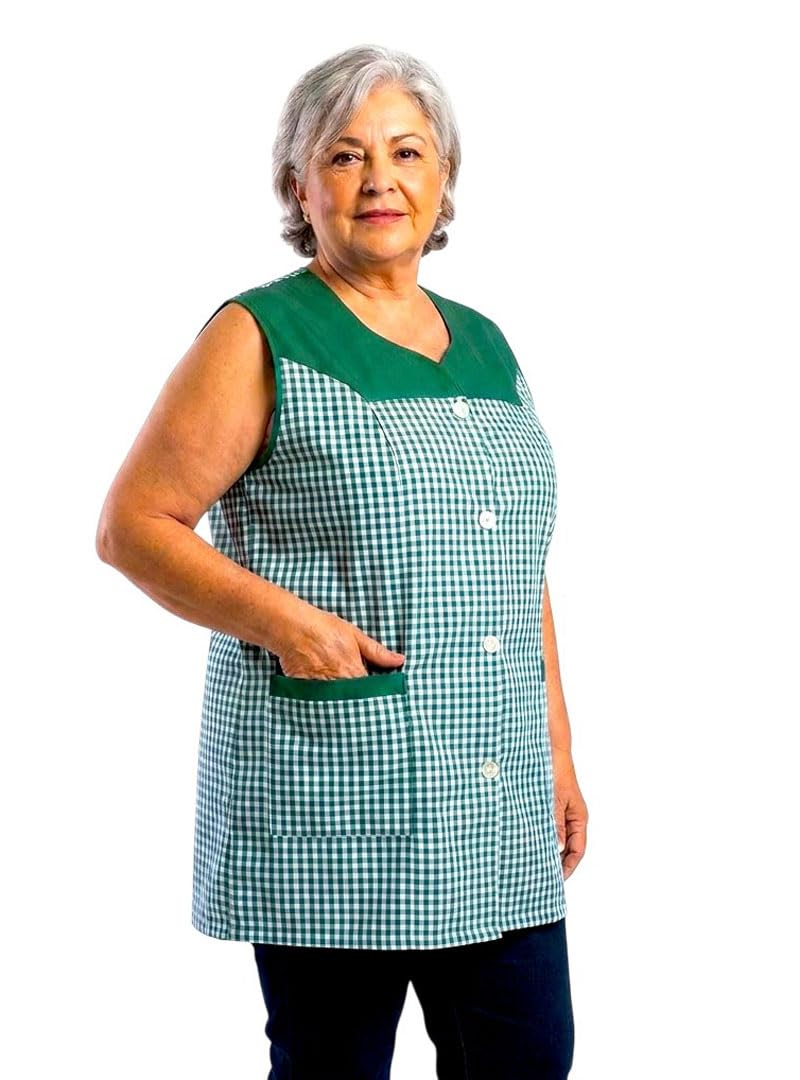 Delantal botones clásicos sin magas. Casaca multiusos. mujer