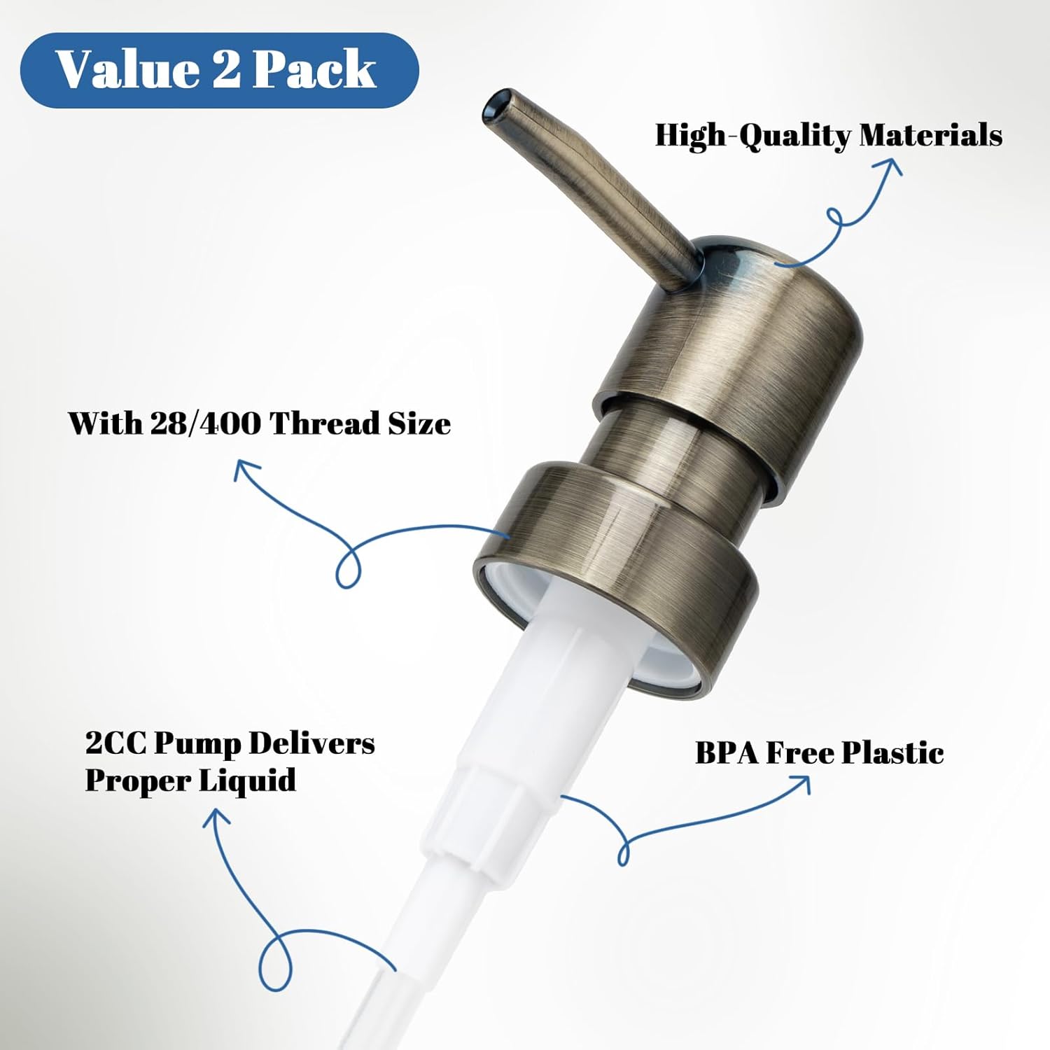 Soap Dispenser Pump Replacement for Standard 28/400 Thread Size Kitchen Soap Dispenser Pump Head for Regular Mouth Bottle Bathroom Countertops,2 Pack(Bronze) - Image 6