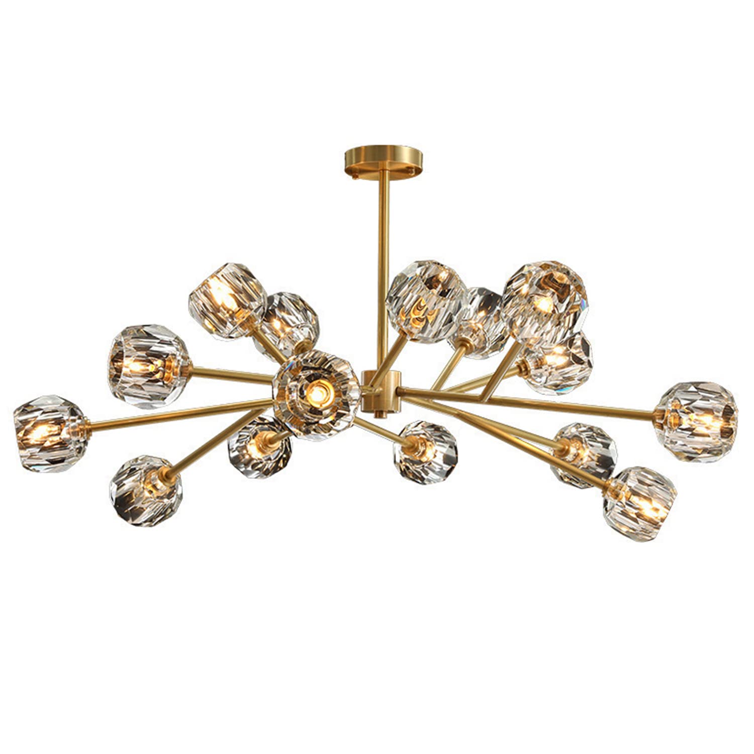 PCXEHUYP Crystal Sputnik Chandelier with 15 Lights, Brass Chandeliers Modern Gold Lighting Fixture for Dining Room Living