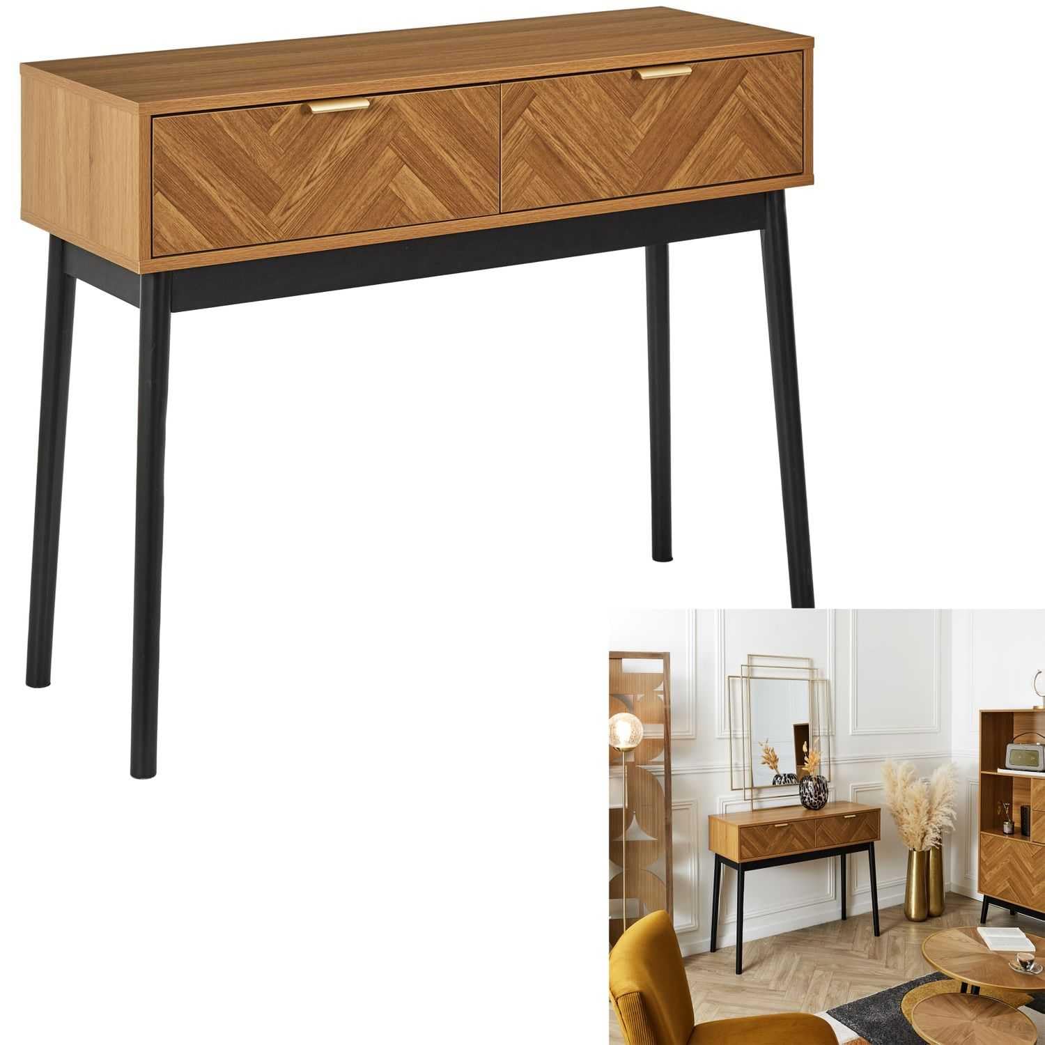 HOME DECO FACTORY, HD0301, console, modello Felix, collezione Lounge Edition, mobili, tavolo e scrivania, console e cuscino, 100 x 80 x 35 cm, marrone-nero